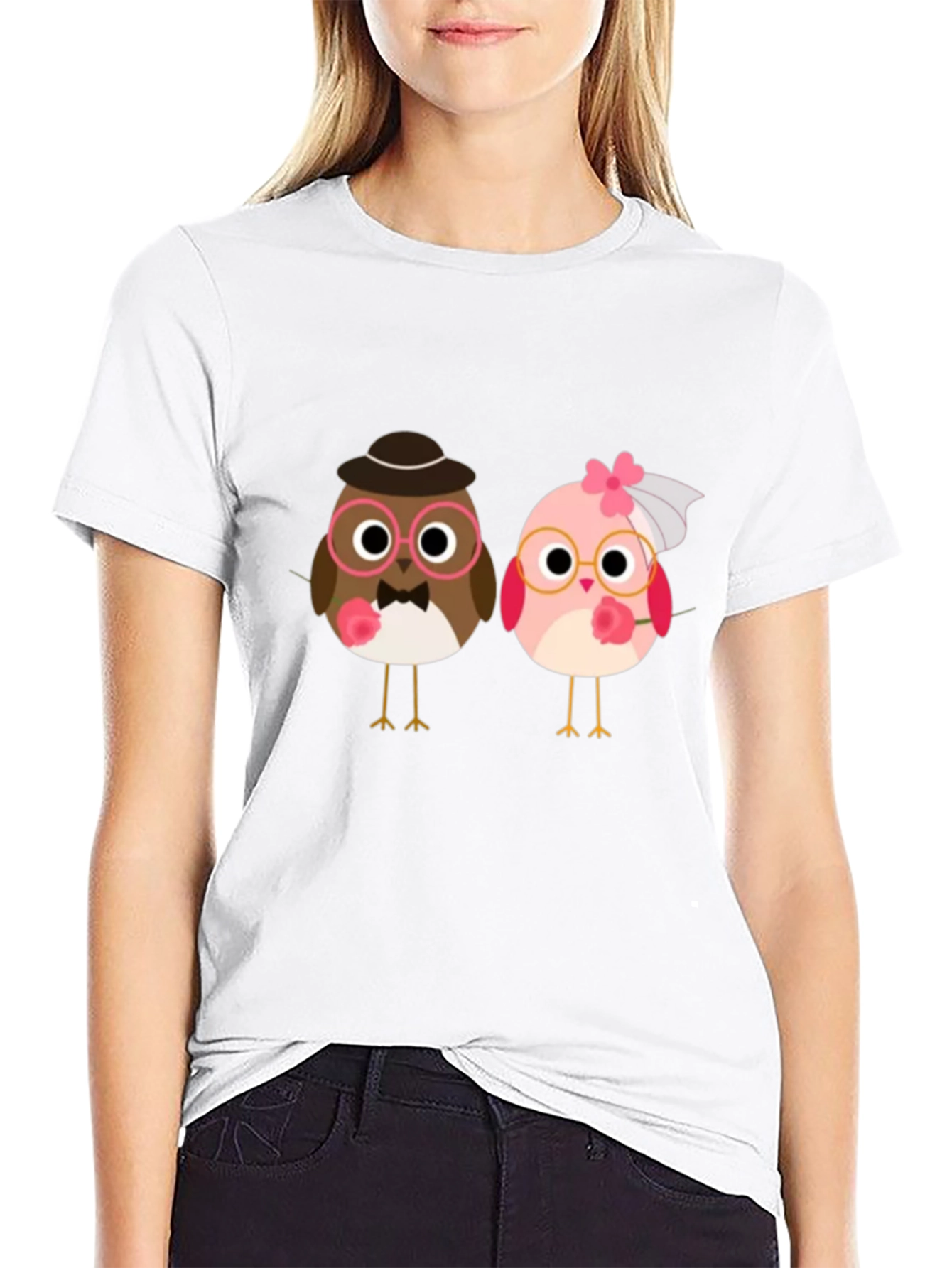 Love Birds Graphic Tee - Black Cotton T-Shirt