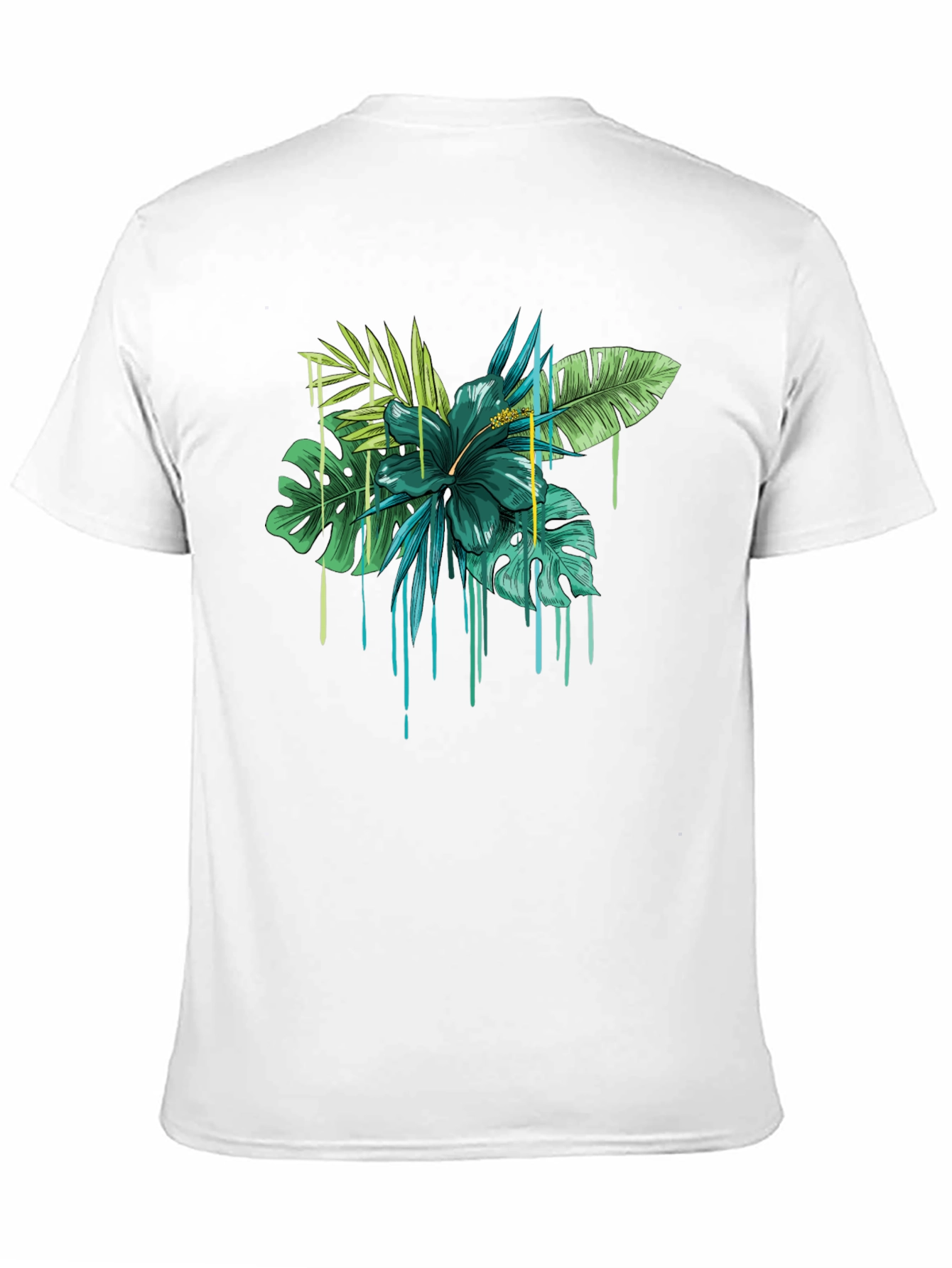 Tropical Floral Drip Graphic T-Shirt - Black