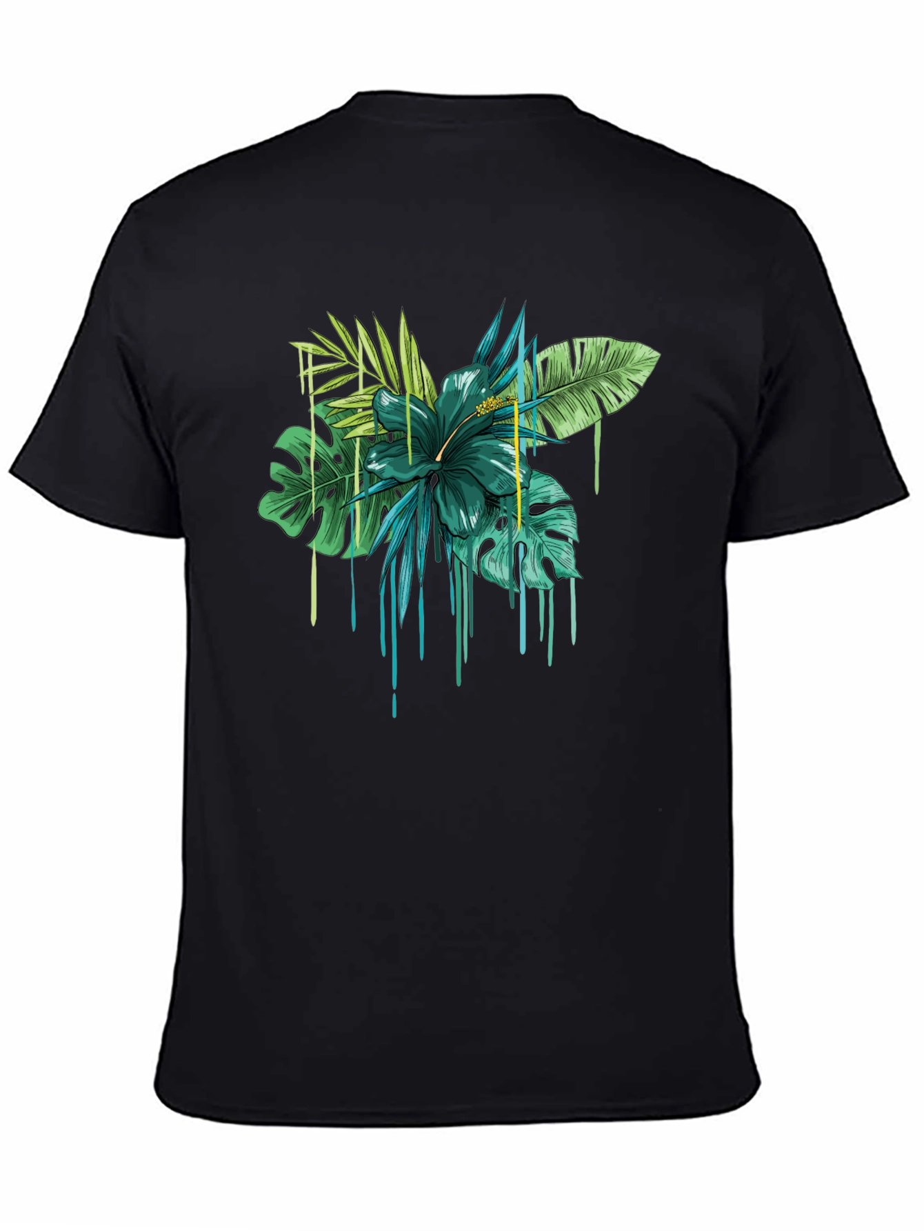 Tropical Floral Drip Graphic T-Shirt - Black
