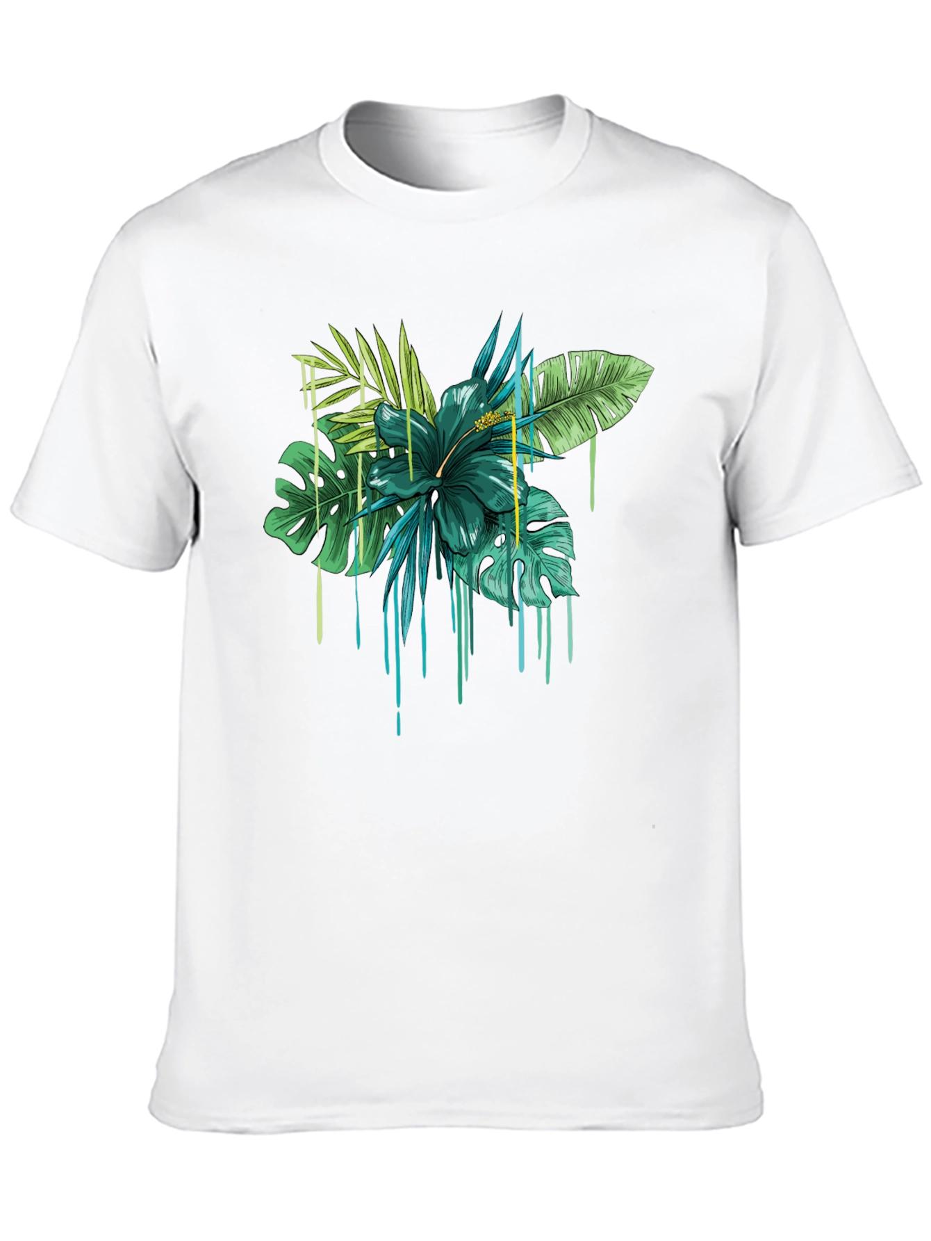 Tropical Floral Drip Graphic T-Shirt - Black