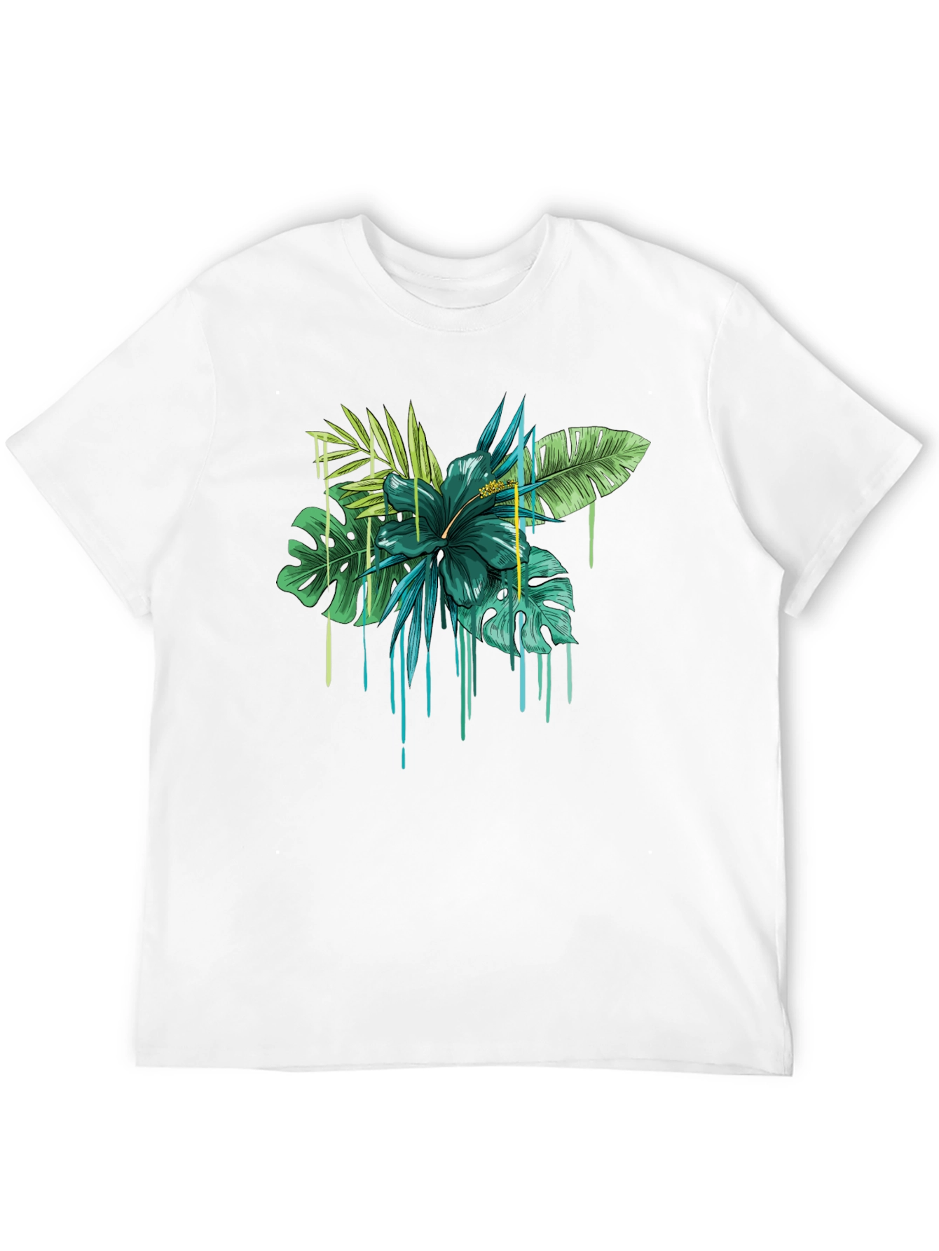 Tropical Floral Drip Graphic T-Shirt - Black