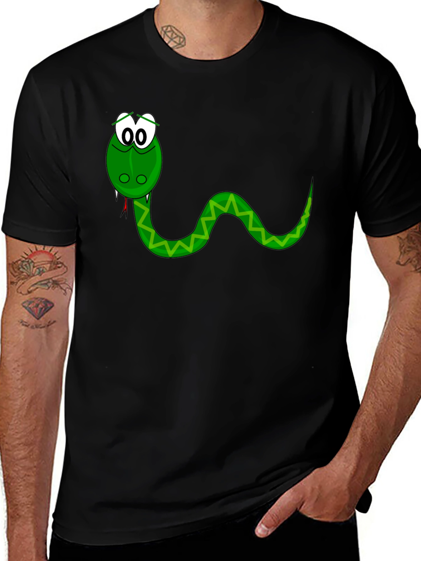 Cartoon Snake Graphic Tee - Mens Black T-Shirt