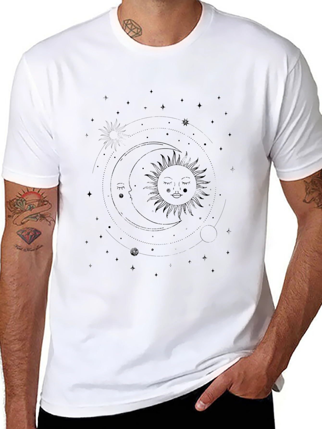 Celestial Sun & Moon Graphic Tee - Black