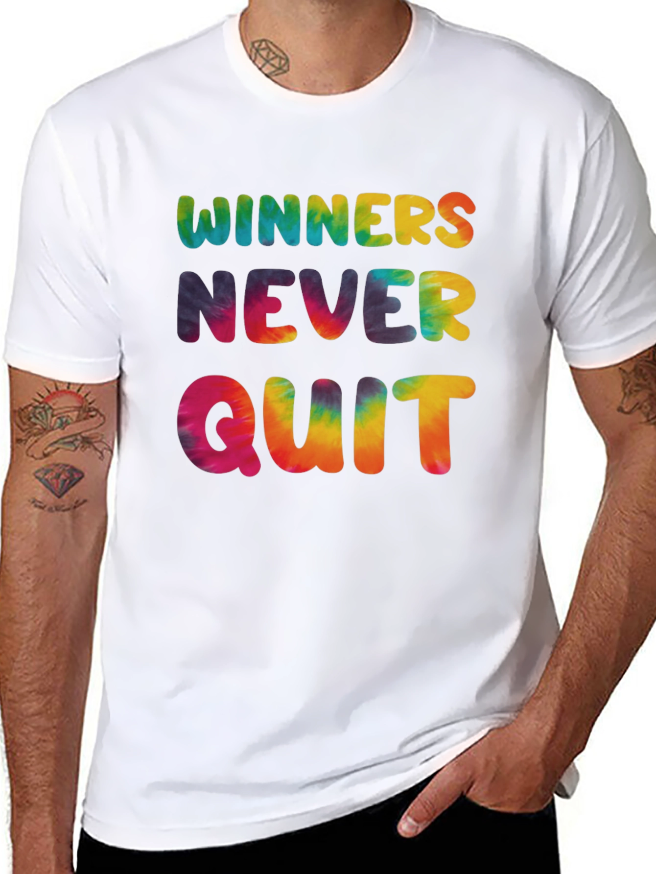 Winners Never Quit Tie Dye Graphic Tee
