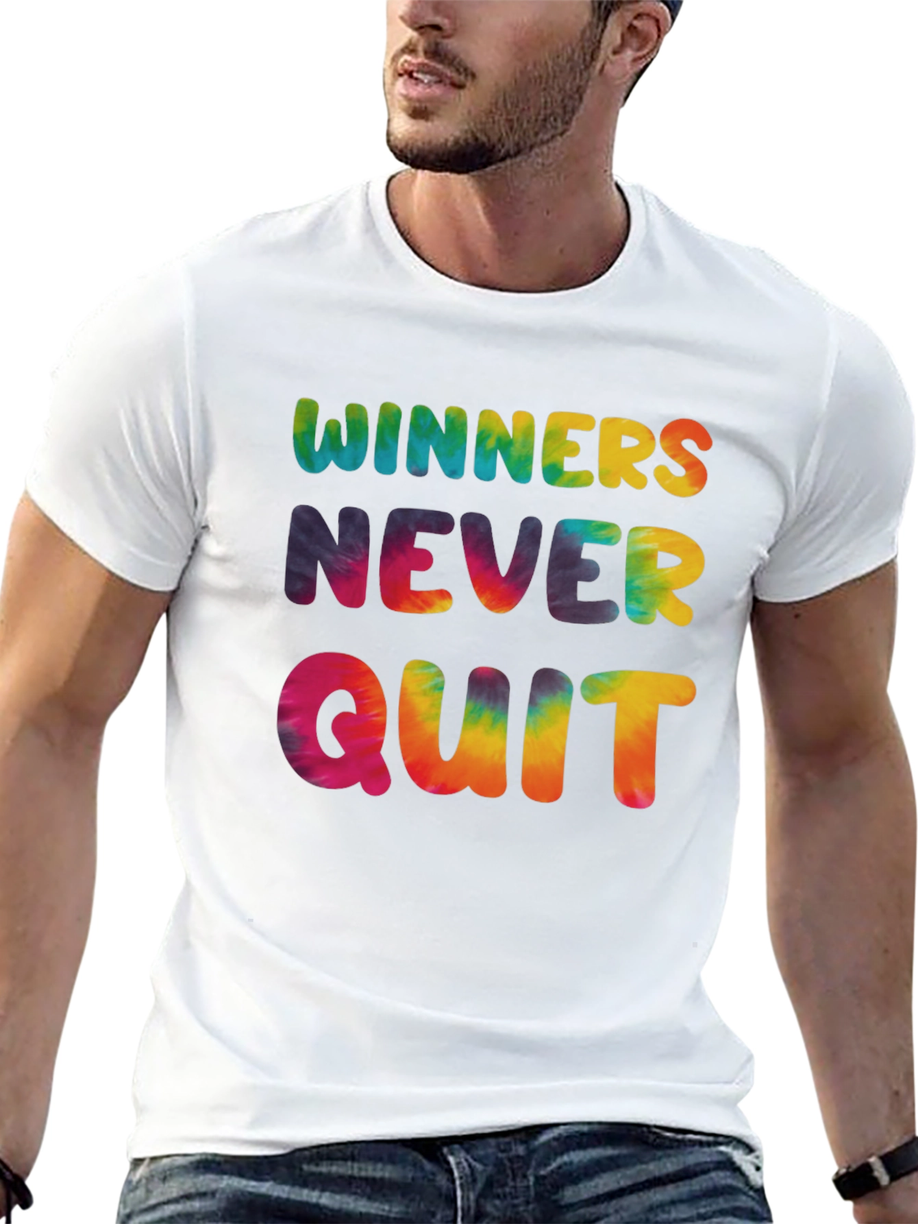 Winners Never Quit Tie Dye Graphic Tee