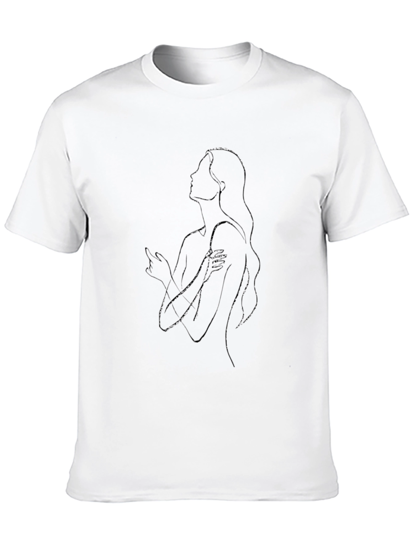 Minimalist Woman Line Art Black T-Shirt