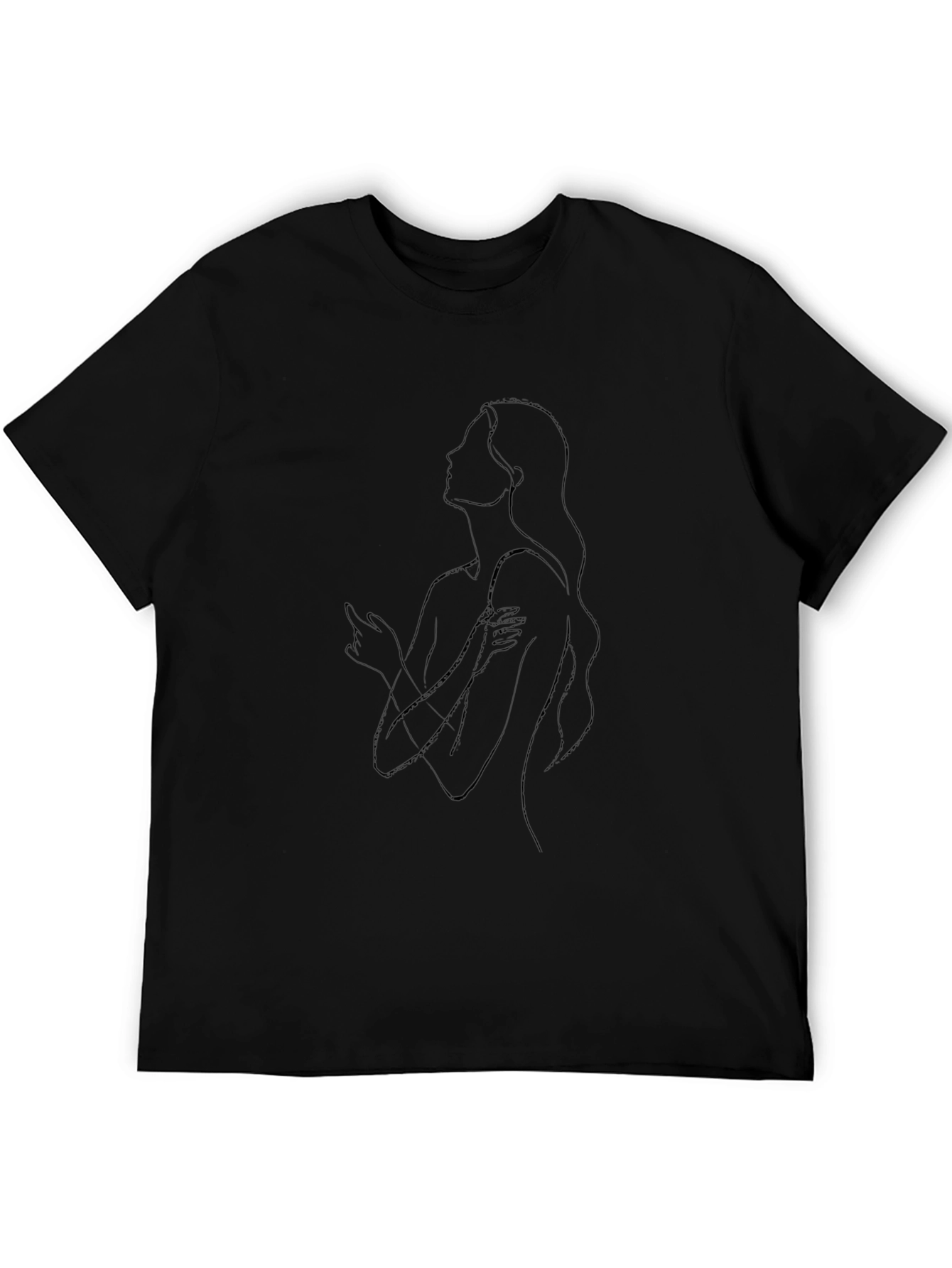 Minimalist Woman Line Art Black T-Shirt