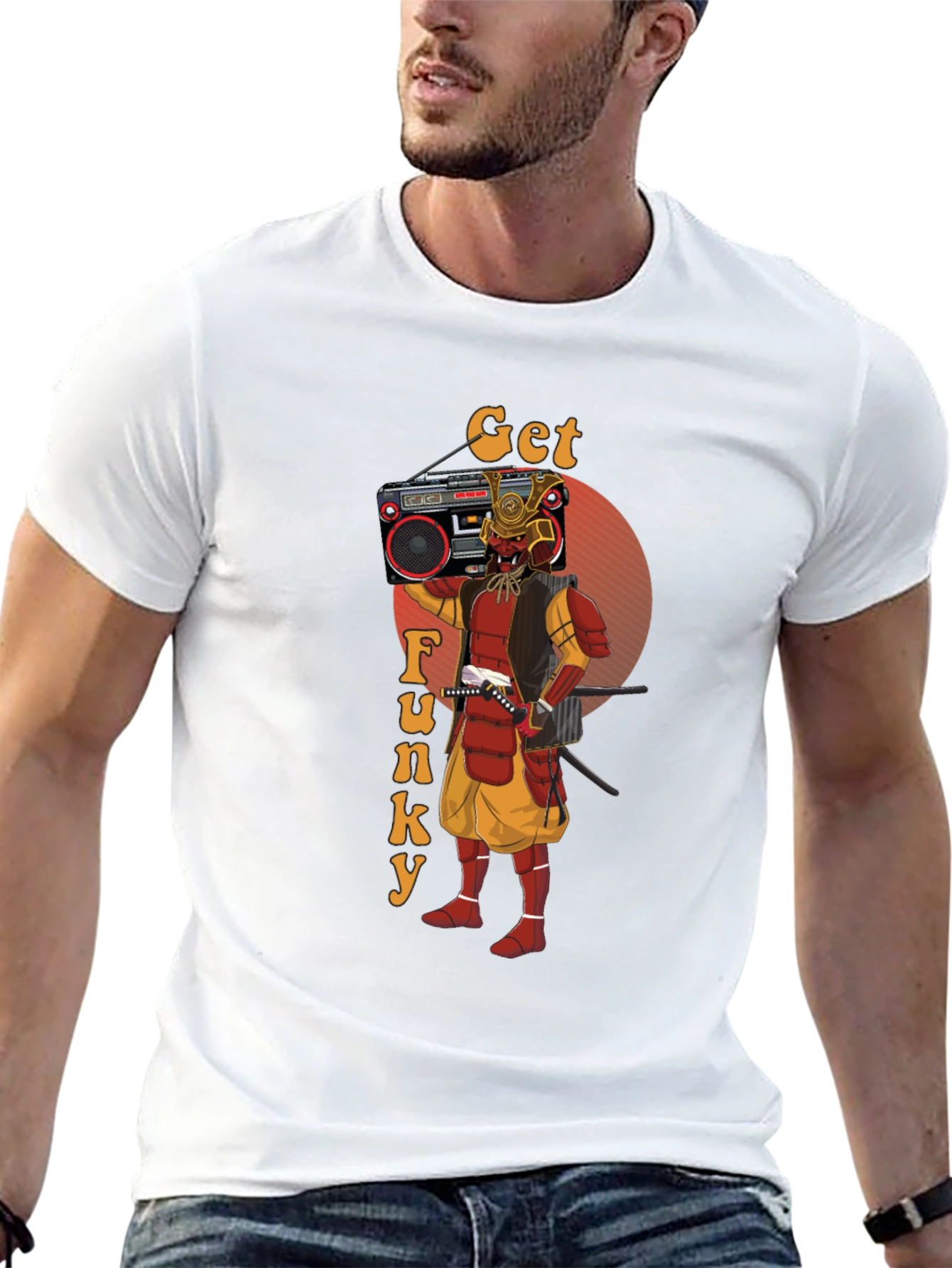 Get Funky Samurai T-Shirt - Retro Boombox Graphic Tee