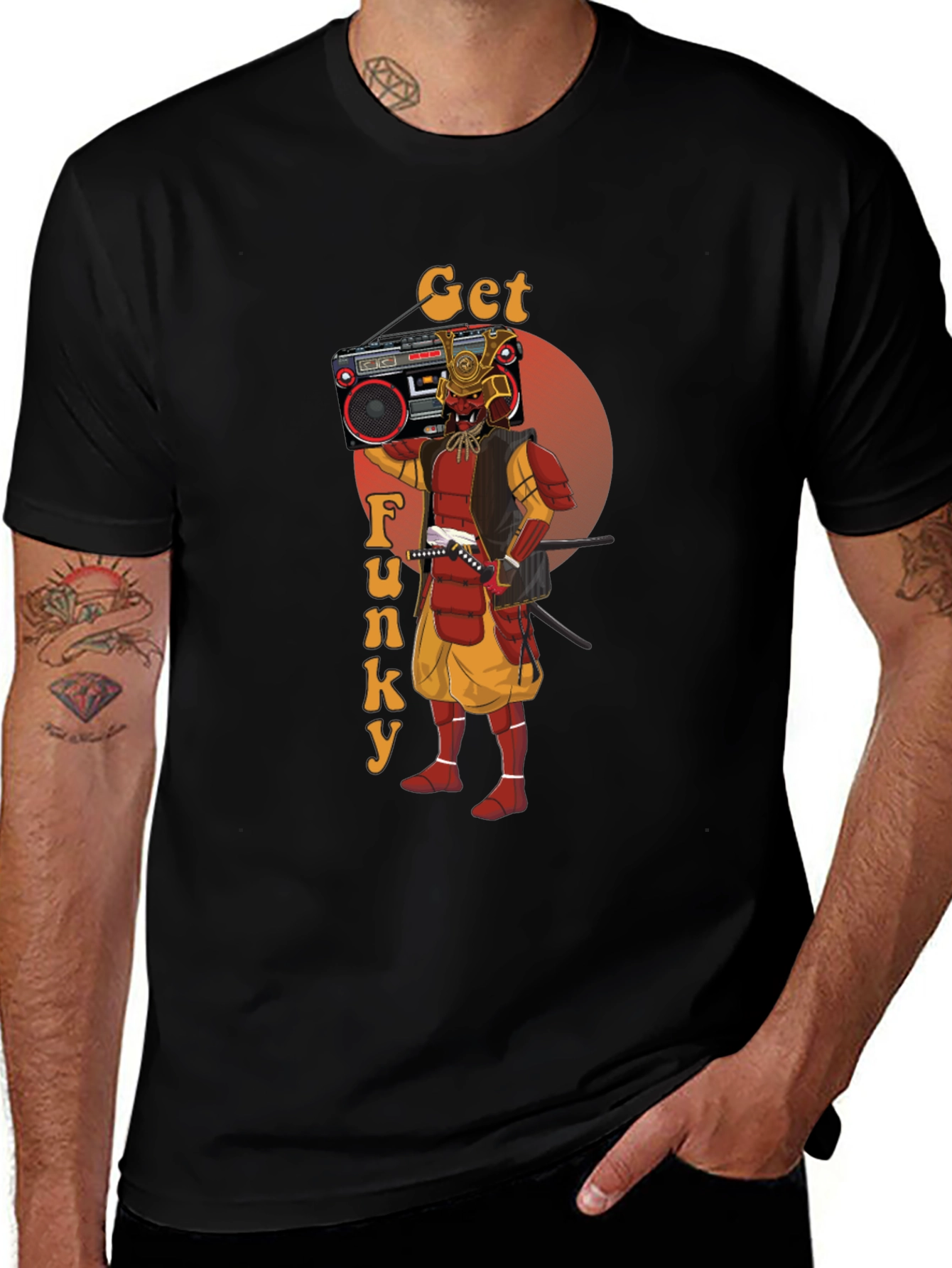 Get Funky Samurai T-Shirt - Retro Boombox Graphic Tee
