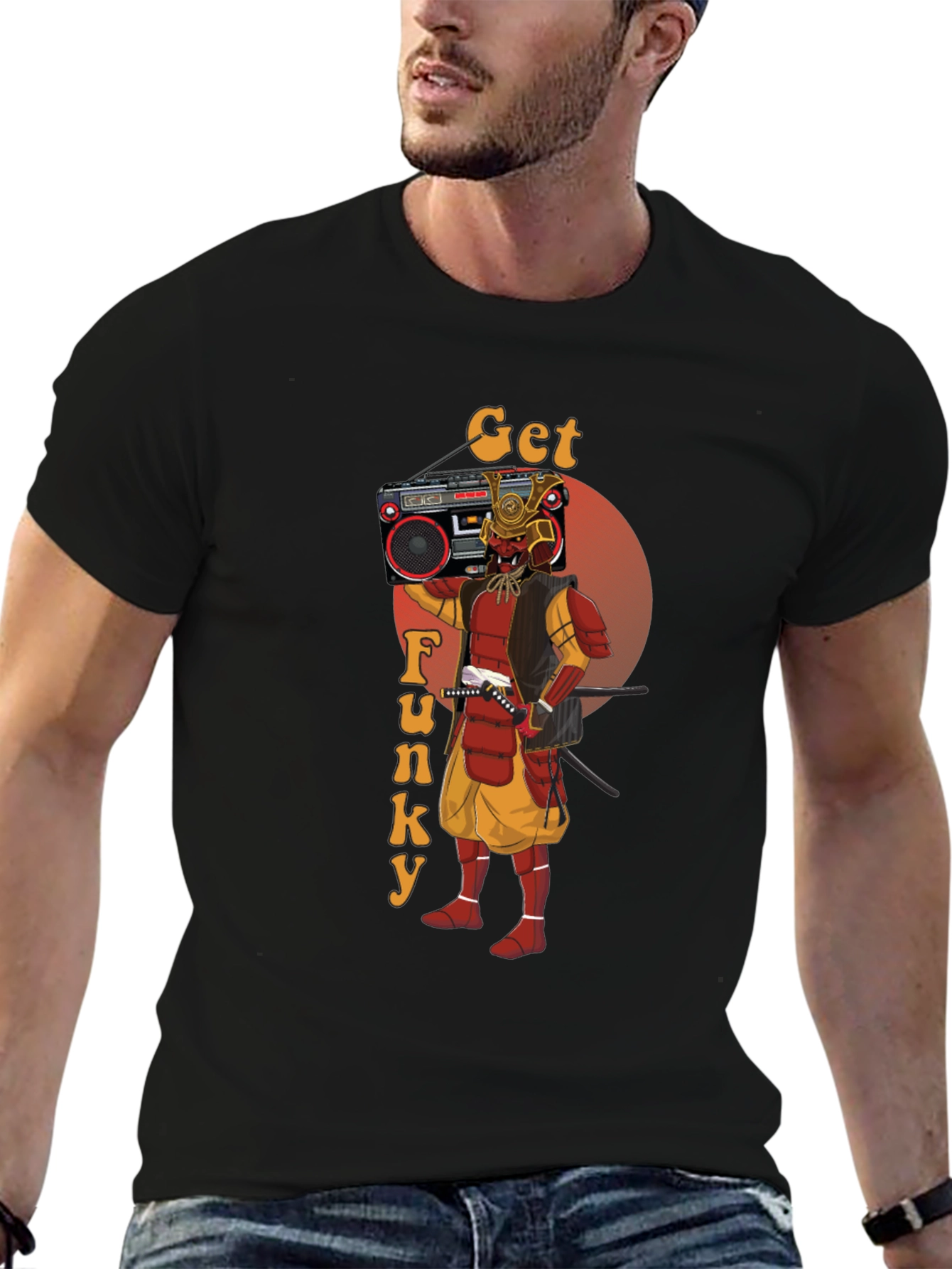 Get Funky Samurai T-Shirt - Retro Boombox Graphic Tee
