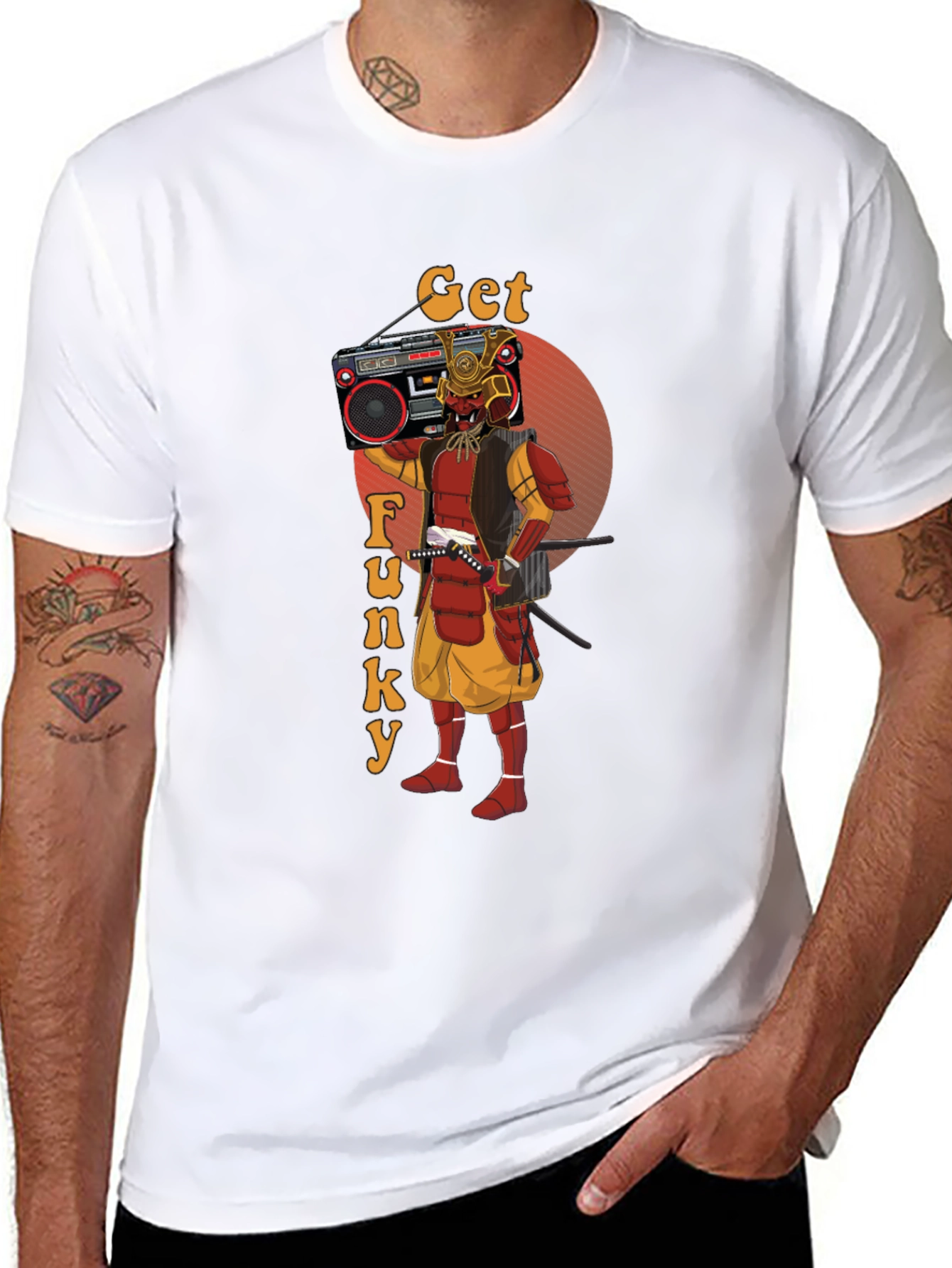 Get Funky Samurai T-Shirt - Retro Boombox Graphic Tee