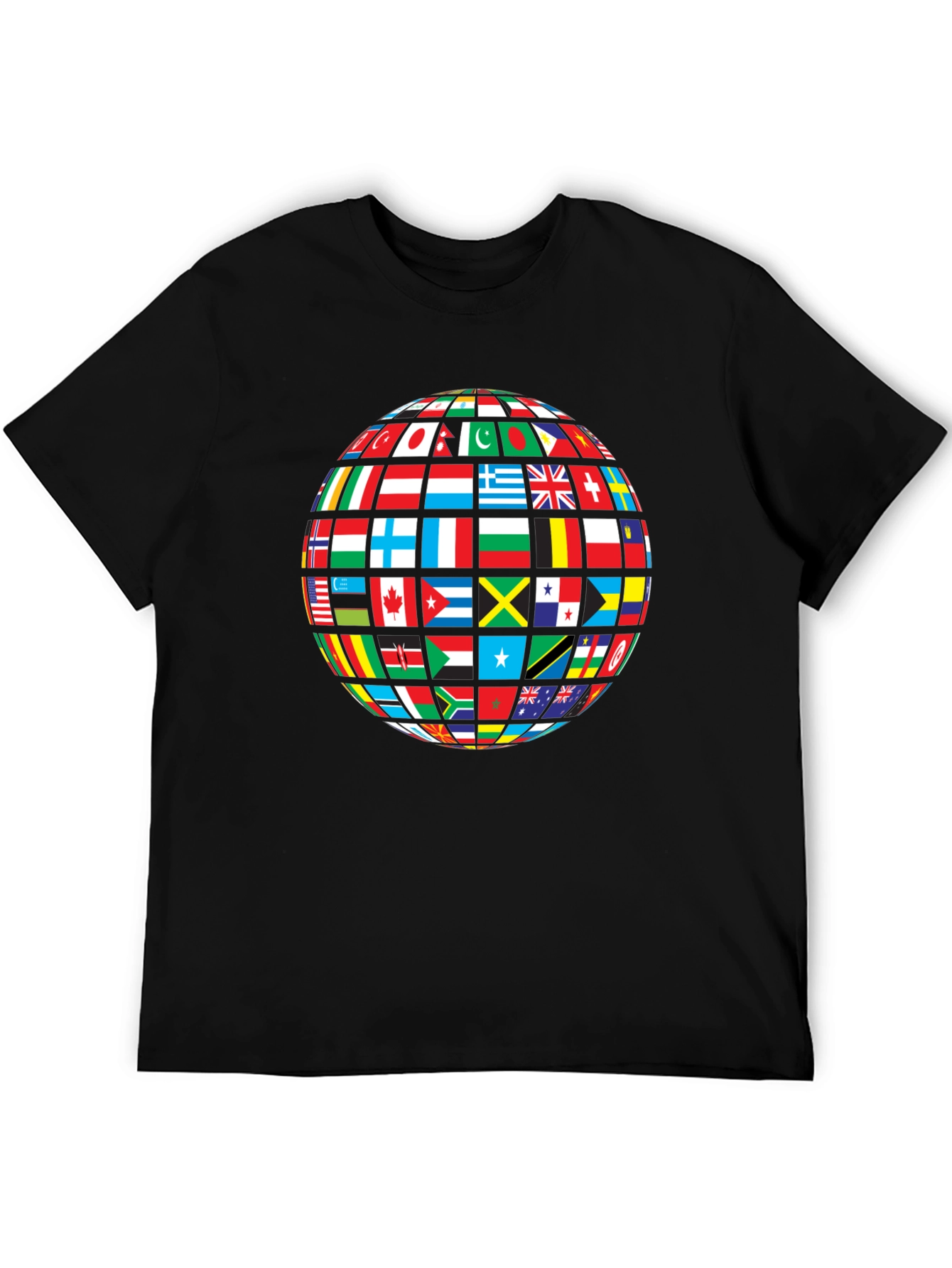 Global Flags Graphic Tee - Black Crew Neck Shirt