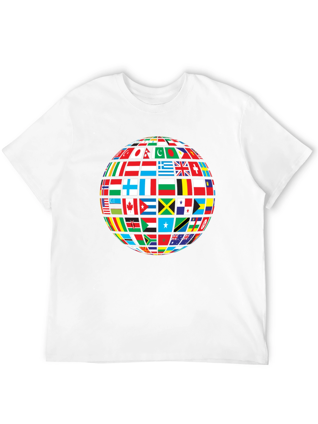 Global Flags Graphic Tee - Black Crew Neck Shirt
