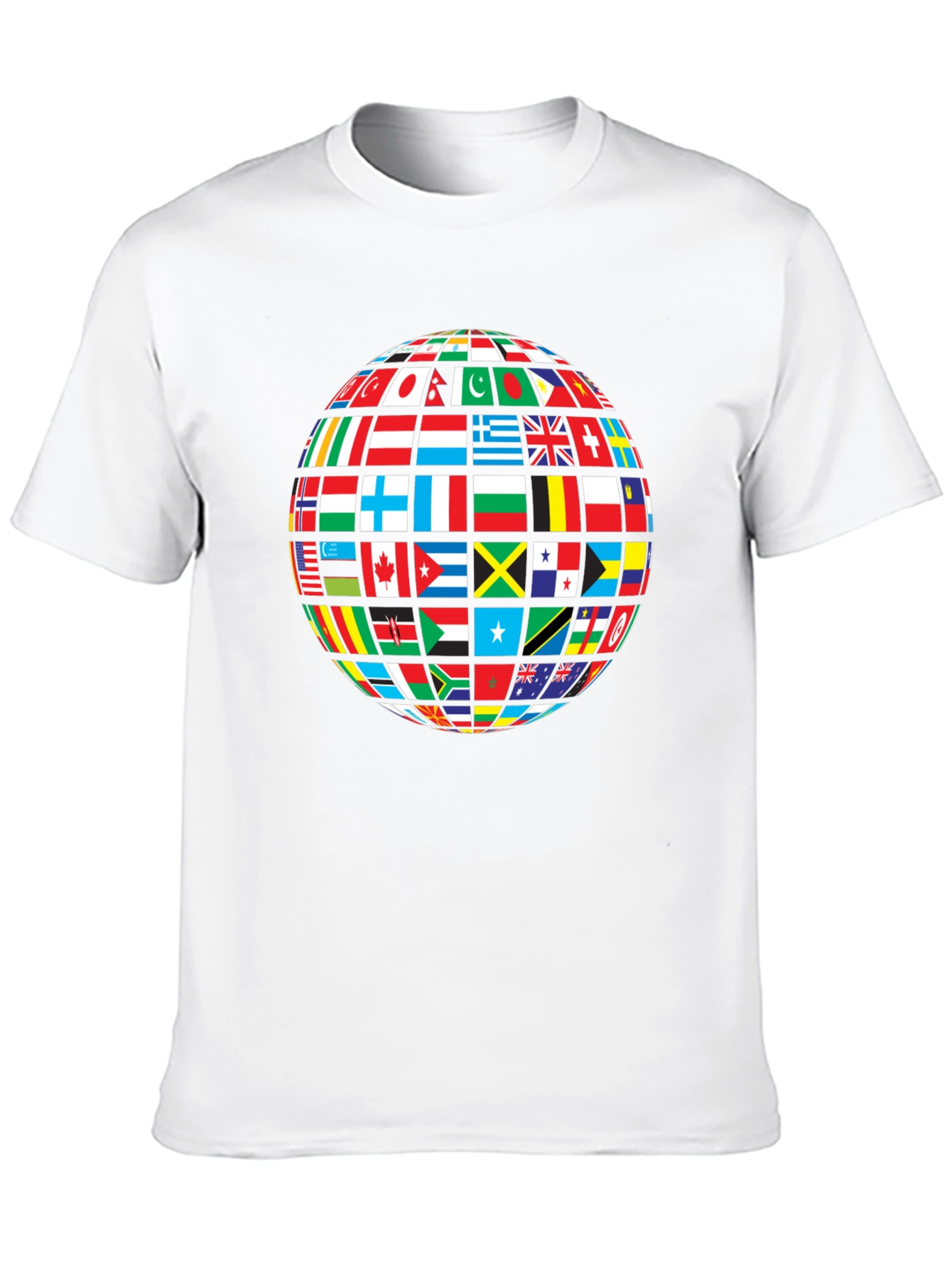 Global Flags Graphic Tee - Black Crew Neck Shirt
