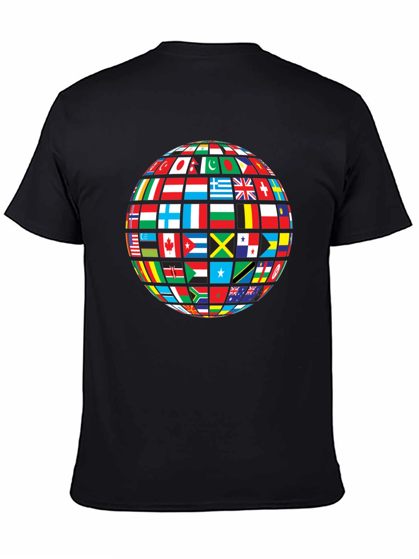 Global Flags Graphic Tee - Black Crew Neck Shirt