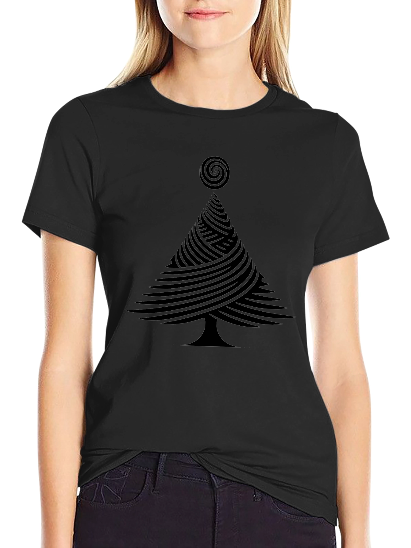 Abstract Christmas Tree Black T-Shirt