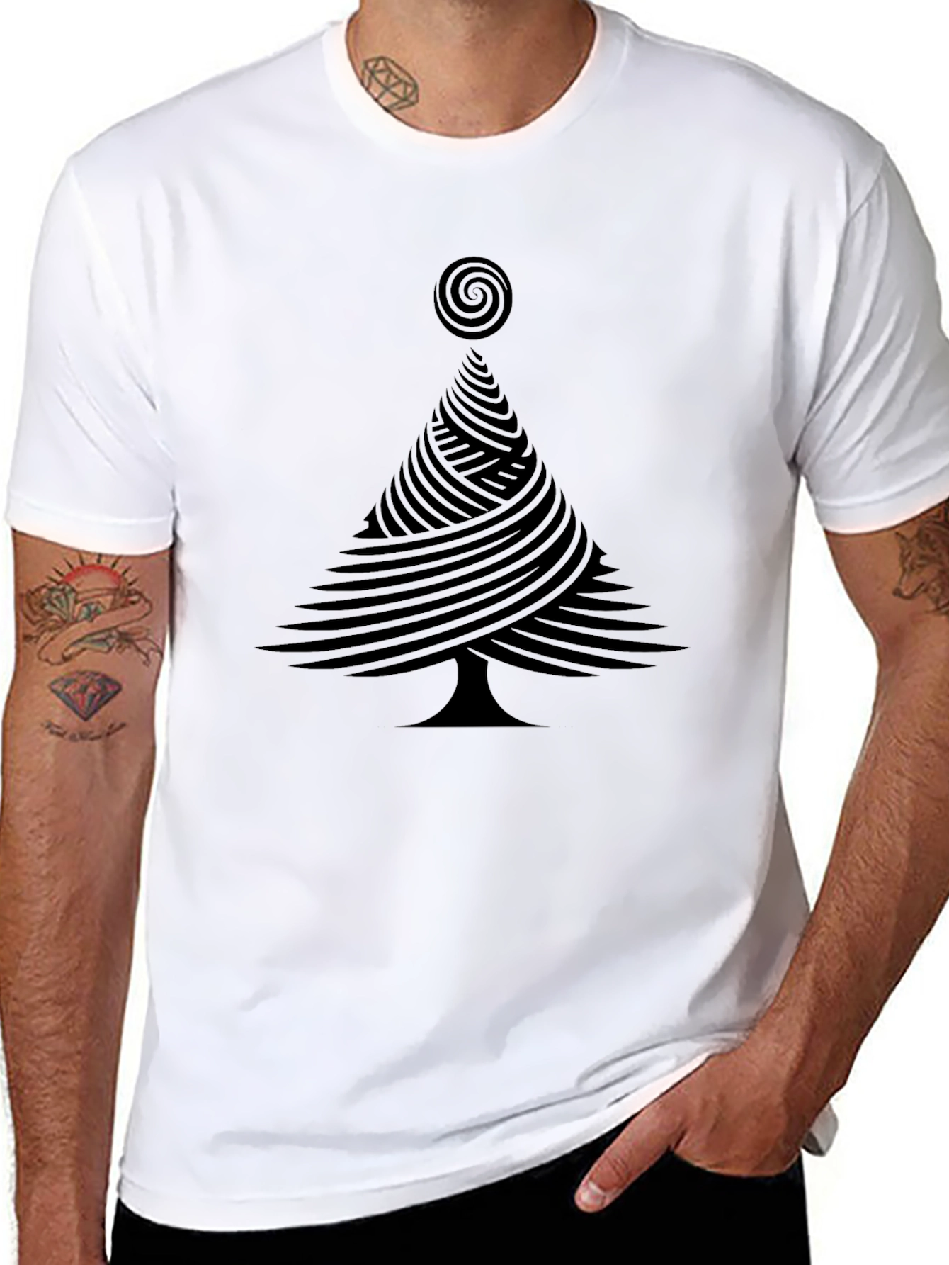 Abstract Christmas Tree Black T-Shirt