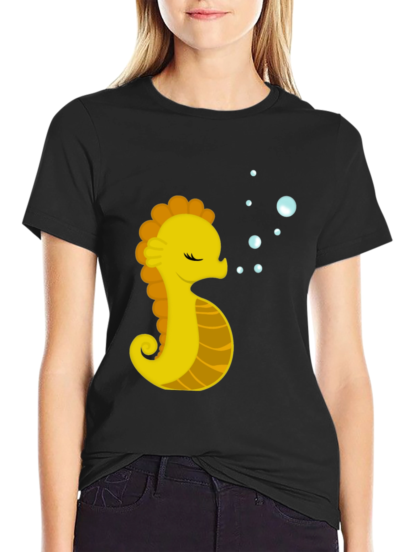 Seahorse Graphic Tee - Black Cotton Comfort