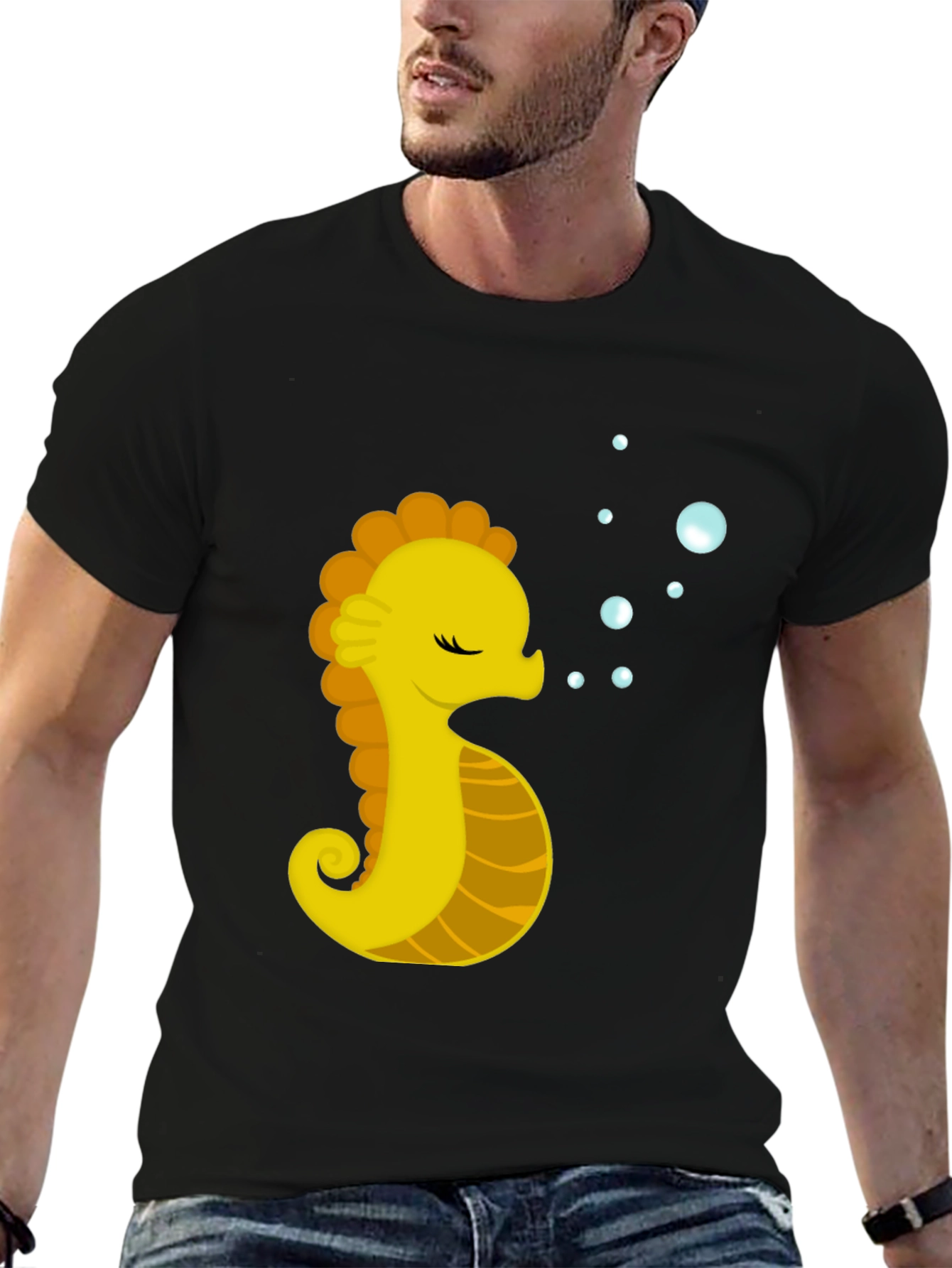 Seahorse Graphic Tee - Black Cotton Comfort