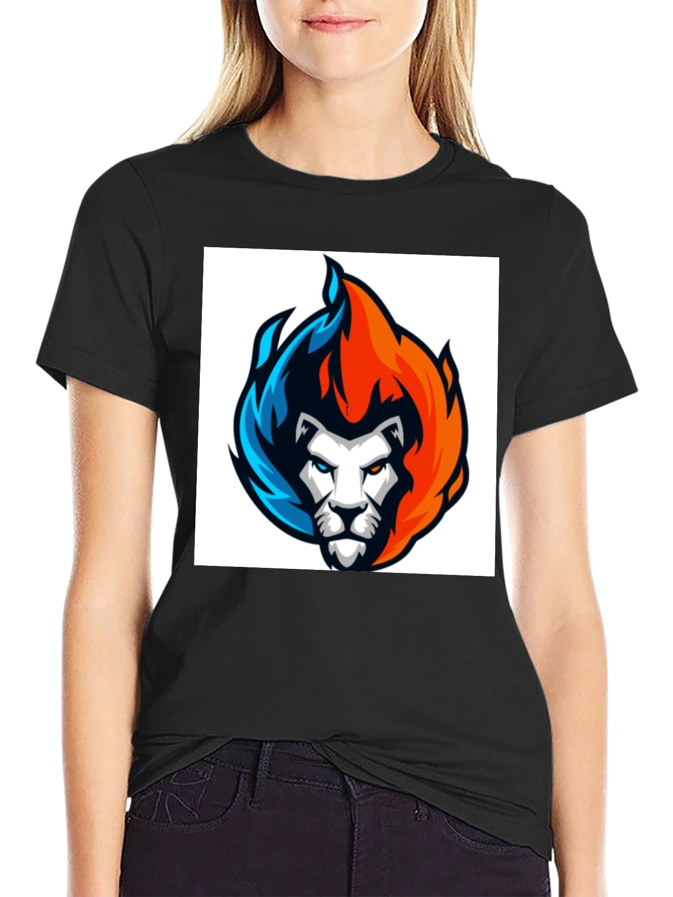 Fiery Lion Graphic Tee - Black Cotton Blend