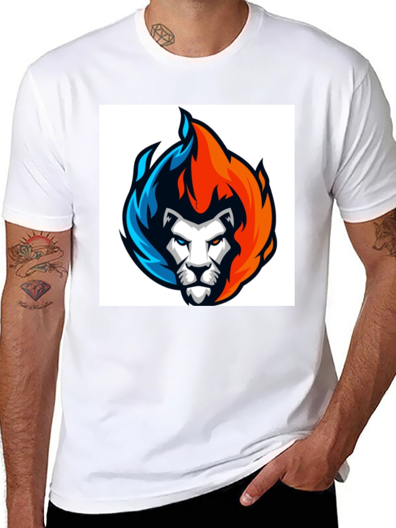Fiery Lion Graphic Tee - Black Cotton Blend