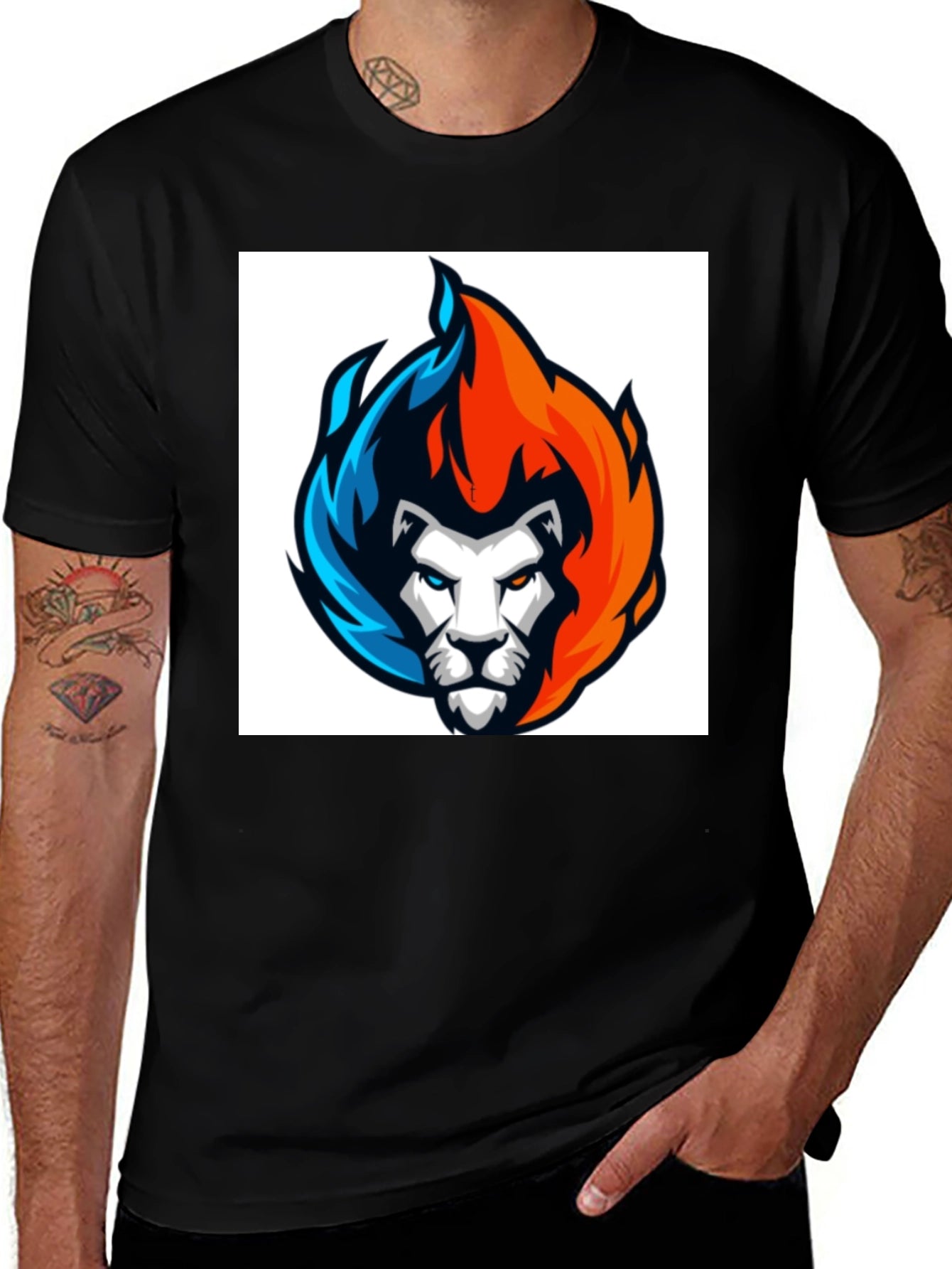 Fiery Lion Graphic Tee - Black Cotton Blend