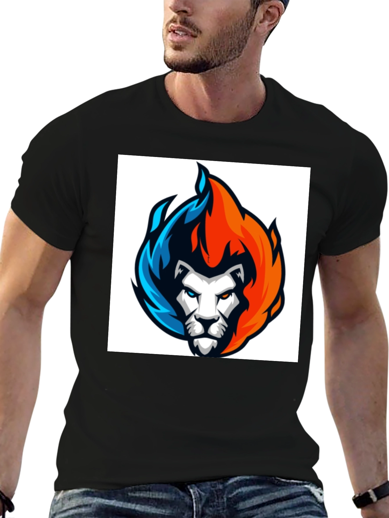 Fiery Lion Graphic Tee - Black Cotton Blend