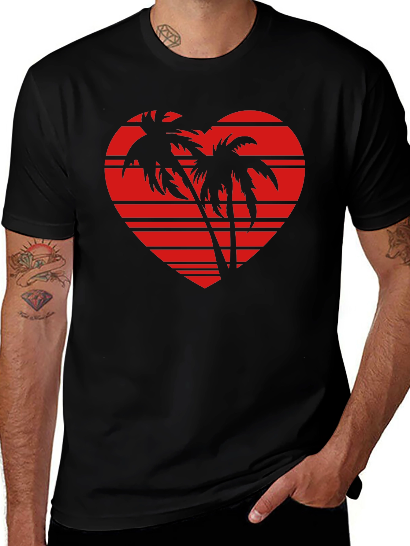Tropical Heart Palm Tree Graphic Tee