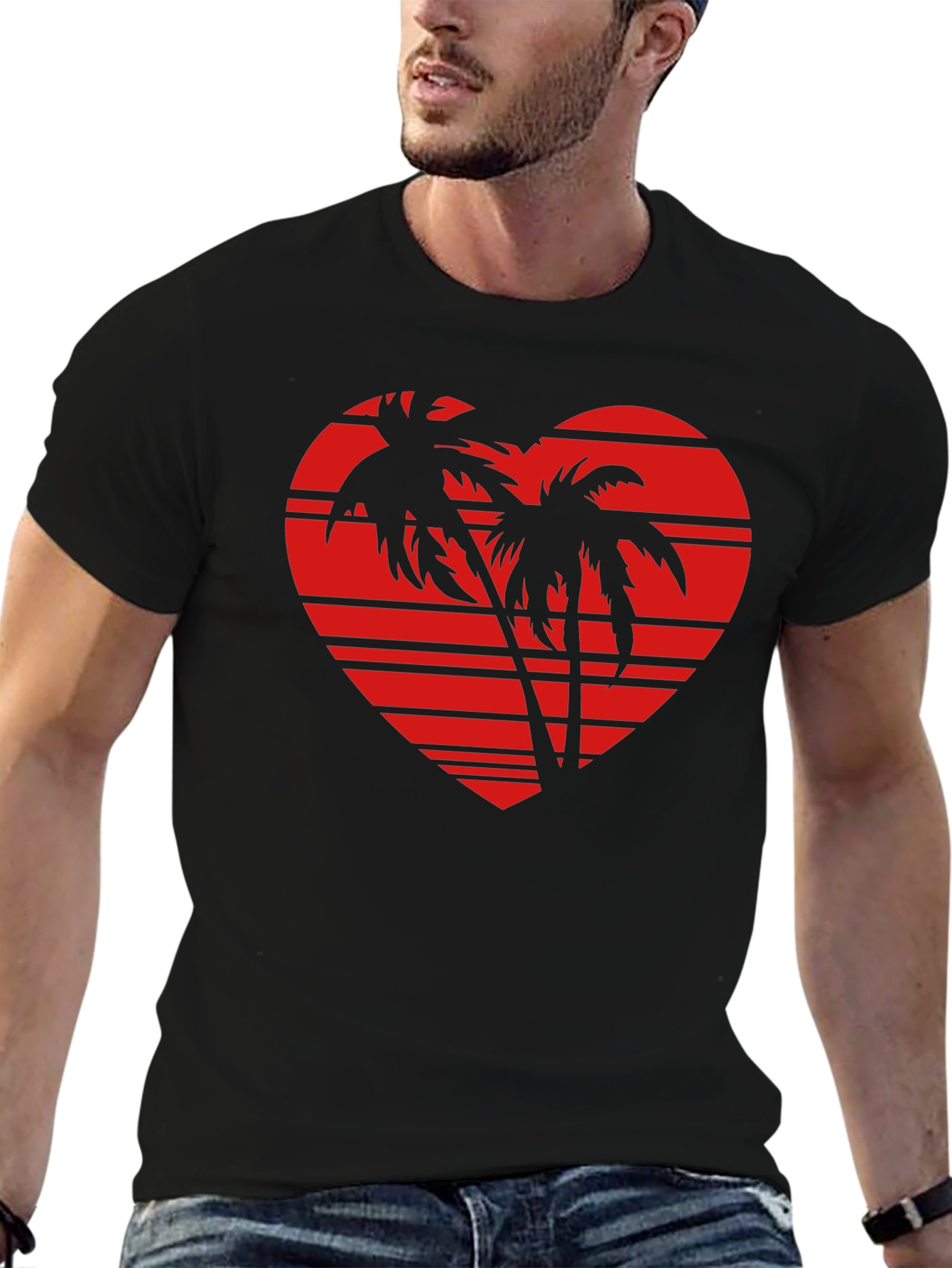 Tropical Heart Palm Tree Graphic Tee