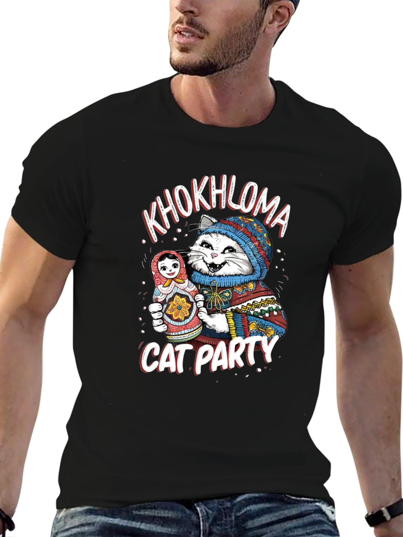 Khokhloma Cat Party T-Shirt