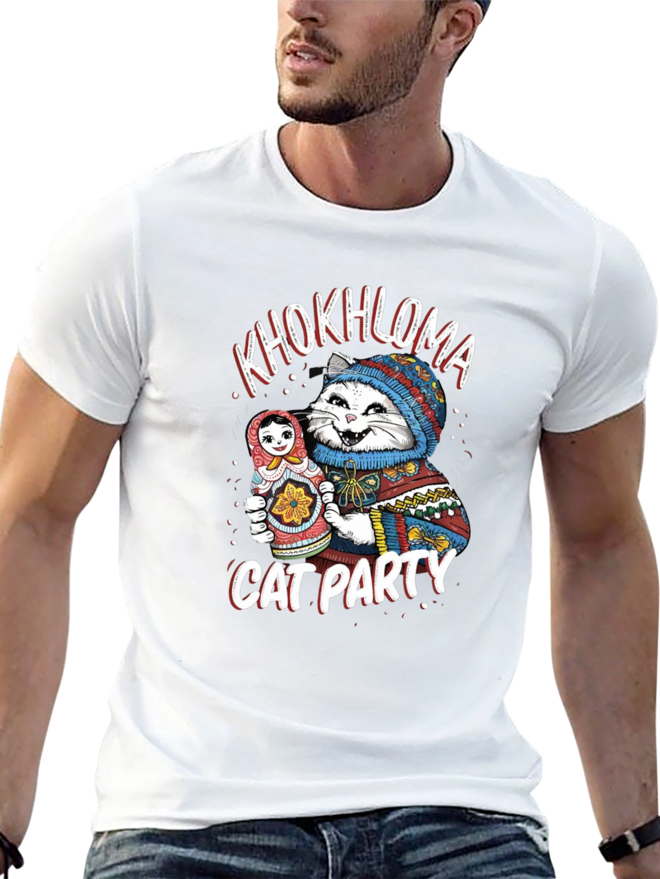 Khokhloma Cat Party T-Shirt