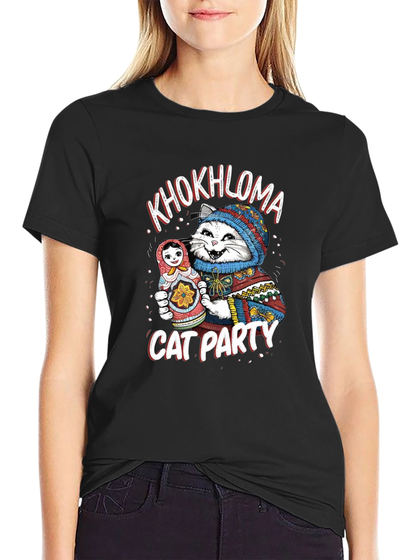 Khokhloma Cat Party T-Shirt