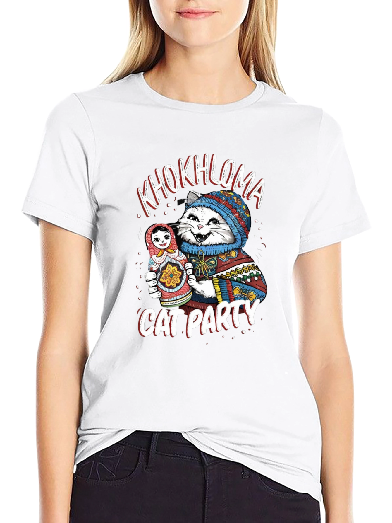 Khokhloma Cat Party T-Shirt