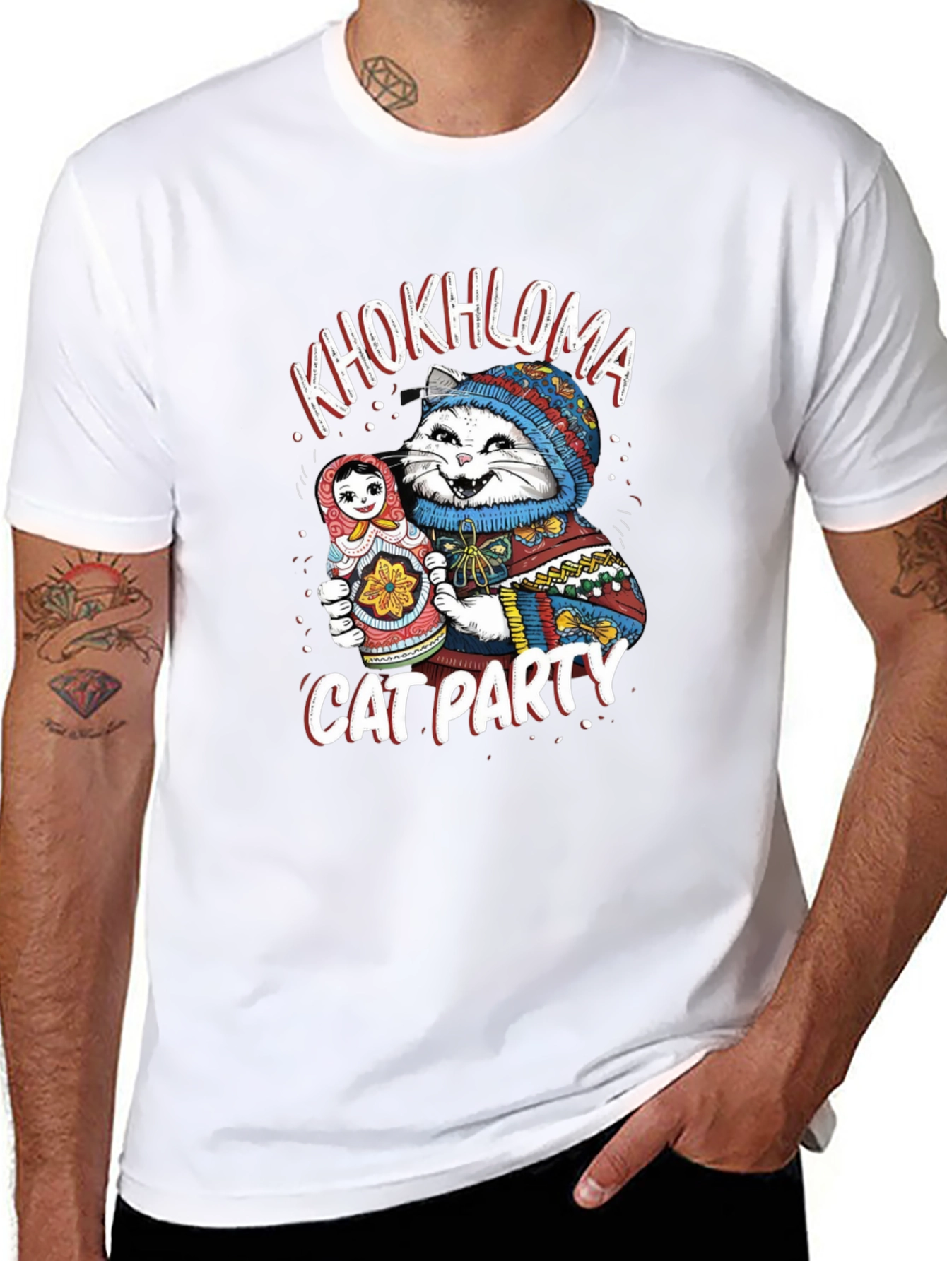 Khokhloma Cat Party T-Shirt