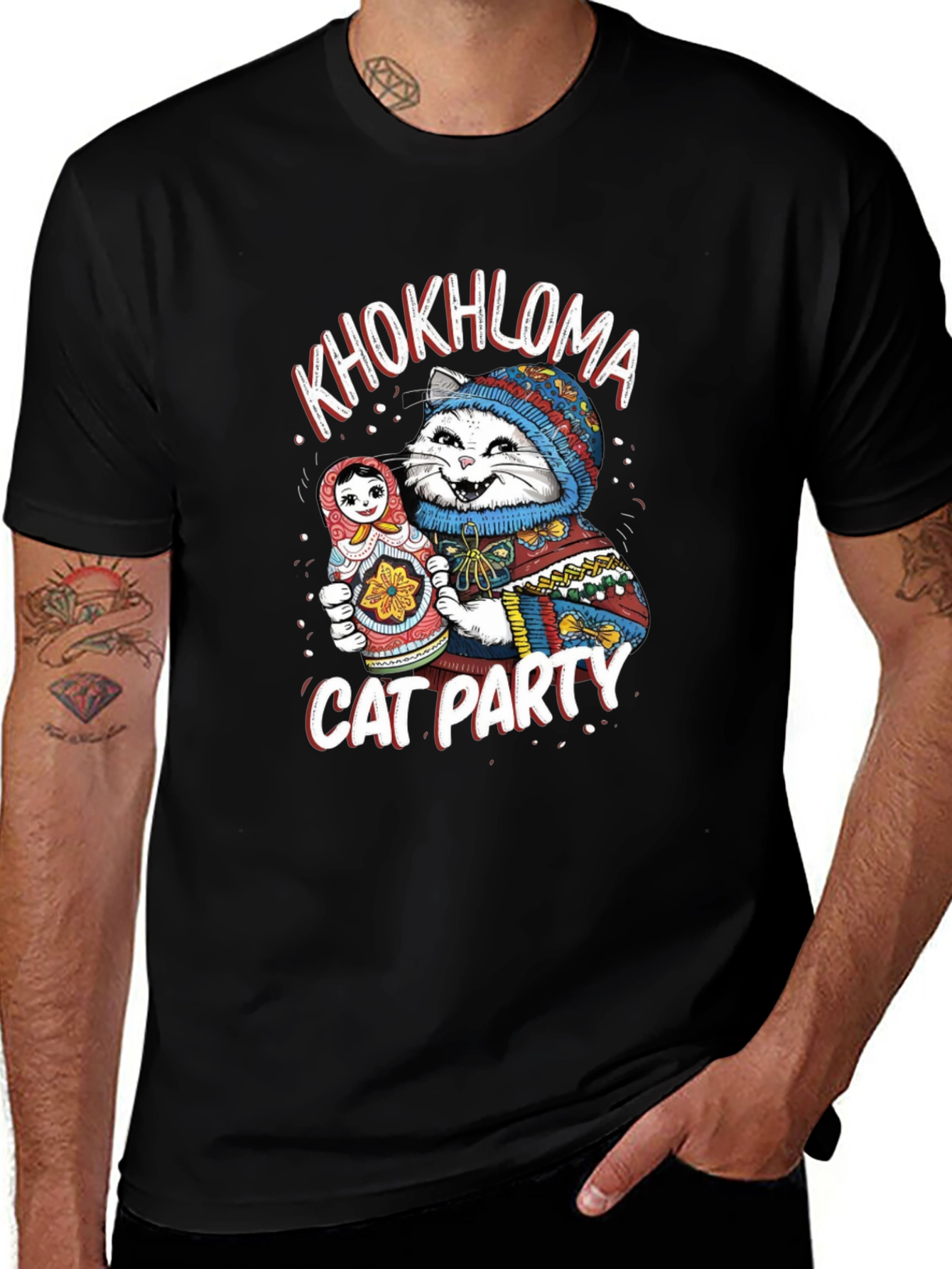 Khokhloma Cat Party T-Shirt
