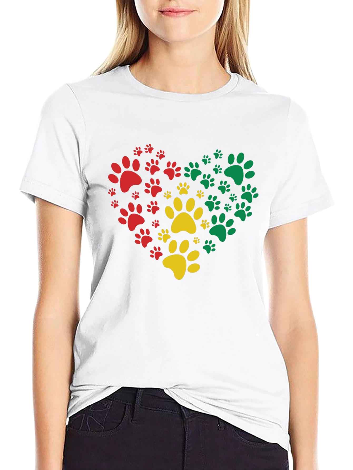 Heart Paw Print Graphic Tee - Black