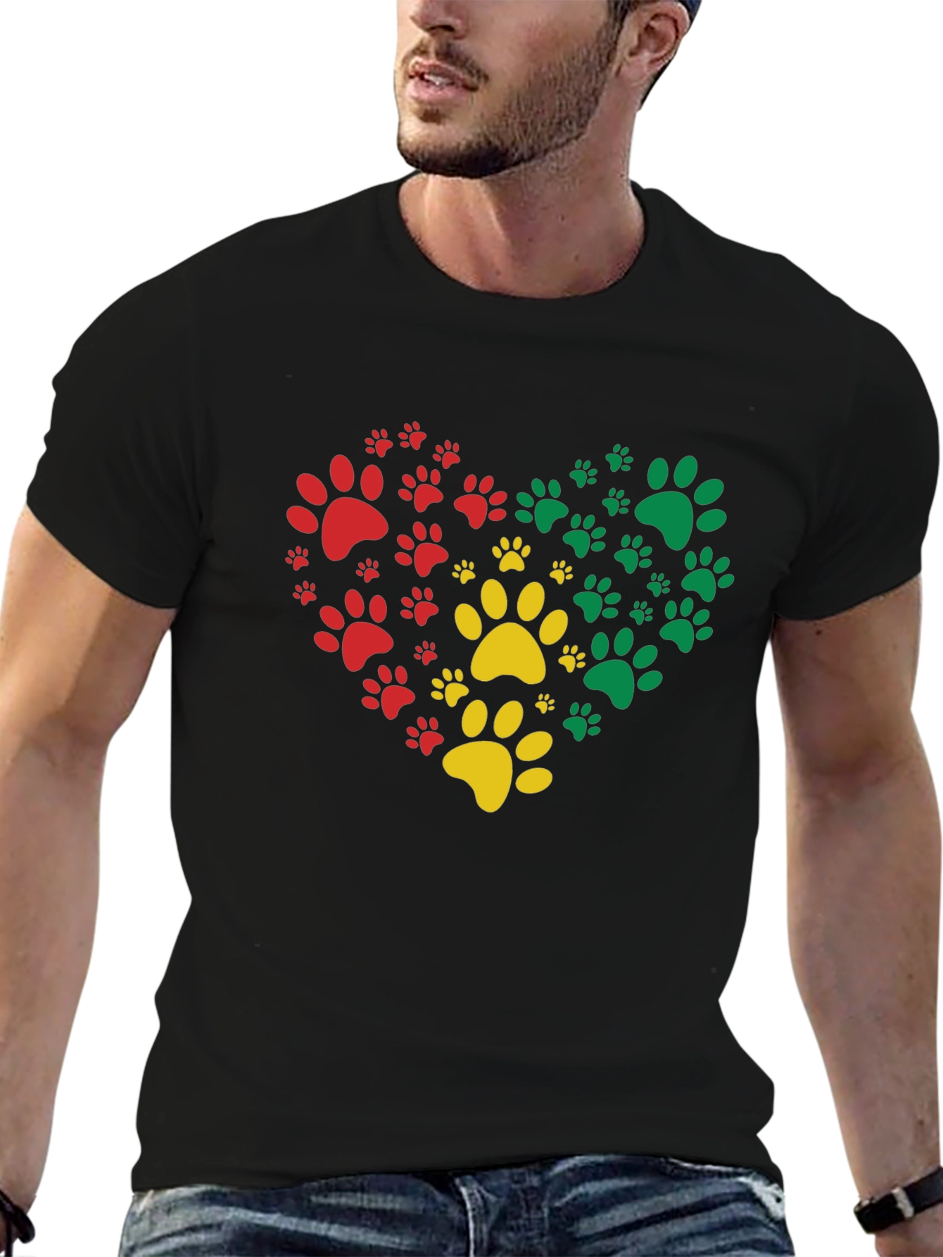 Heart Paw Print Graphic Tee - Black
