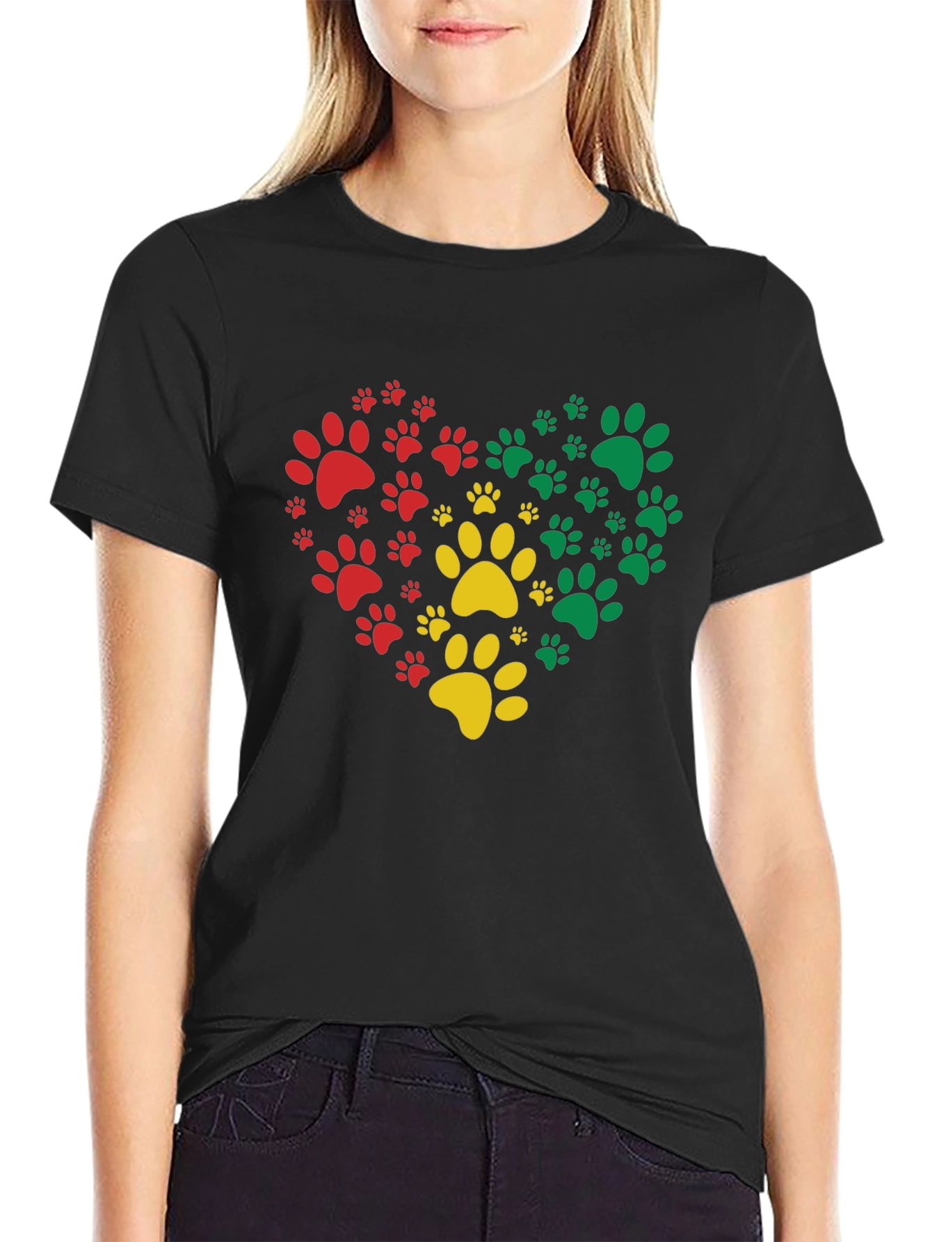 Heart Paw Print Graphic Tee - Black